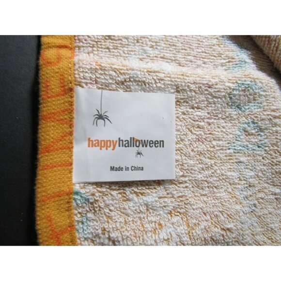 Kitchen Towel Orange Halloween Spooky Ghosts Witches Creepy Words Terry Cloth - Picture 3 of 4